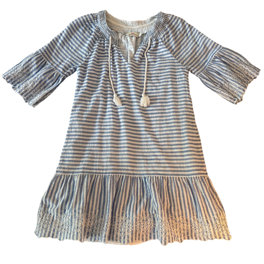 Vineyard Vines Striped Dress Eyelet Details Tassel Accents Blue White Size 2